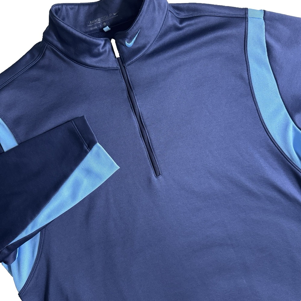 Nike Golf Therma-FIT Quarter Zip Pullover Mens Large Navy Blue Fleece Mock Neck